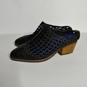 Jeffrey Campbell Leone Mule basketweave Woven leather black slip on shoes heel 9